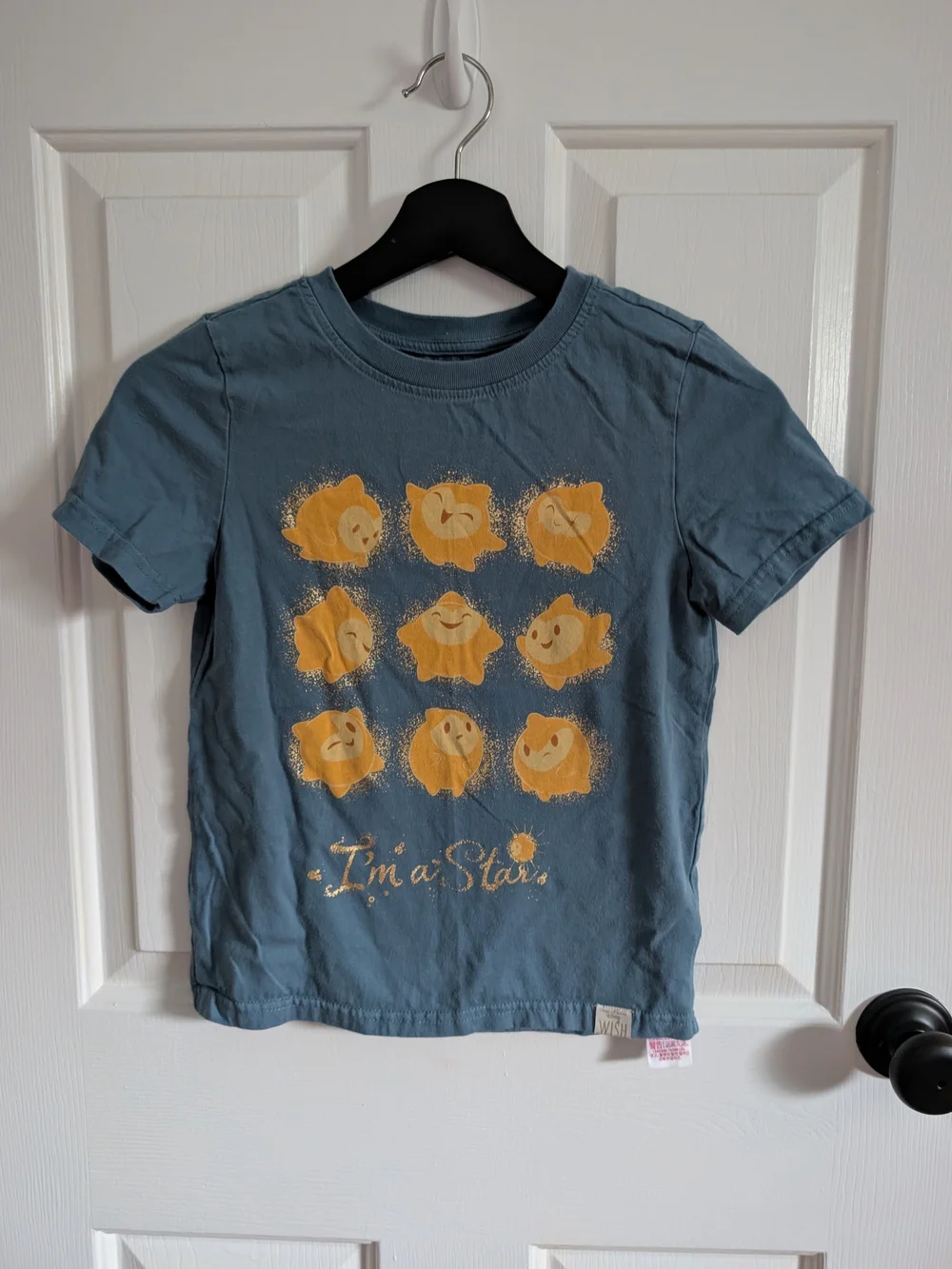 Disney Wish Kids Blue Graphic Tee with Yellow Star Faces Size 7/8